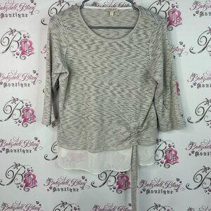 Laura long sleeve cinch tie up Elegant Gray and White Women's Blouse